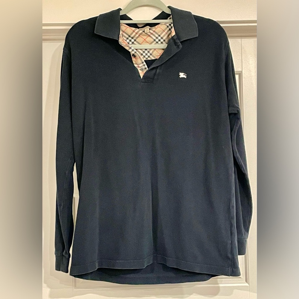 Burberry Navy Blue Long Sleeve Polo Shirt